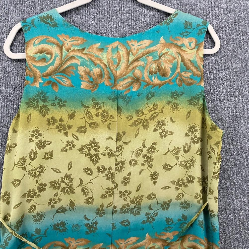 Kathie Lee Dress Large Green Floral Sleeveless Long Vintage 90s Fairy Cottage - Picture 6 of 13